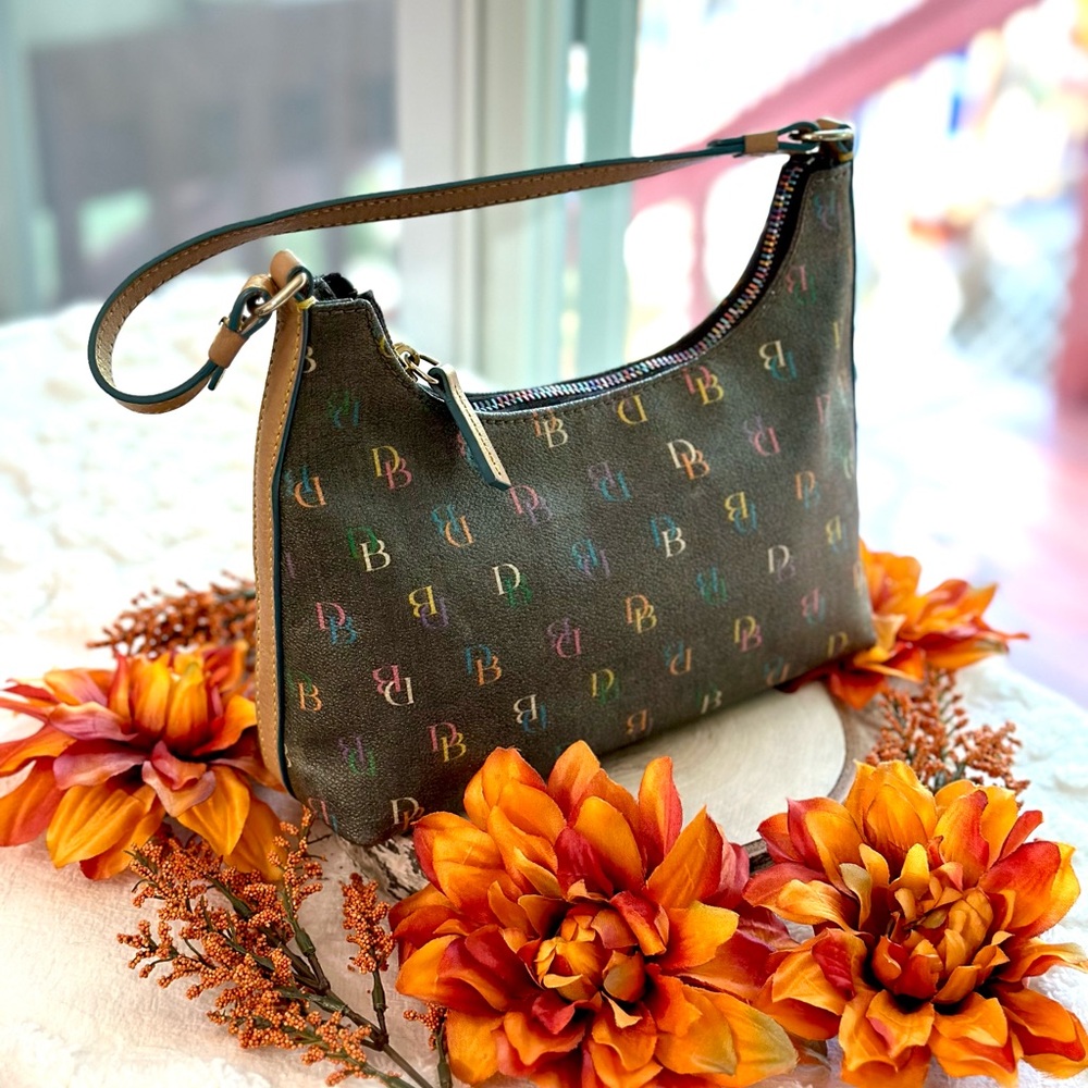 Dooney & Bourke Vintage IT Bag Y2K Black Rainbow Signature Purse AUTHENTICATED!